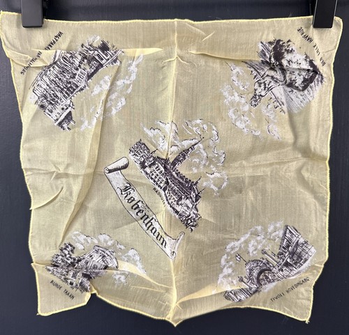 Rare Vintage Kobenhavn Copenhagen Denmark Souvenir Handkerchief Yellow Brown