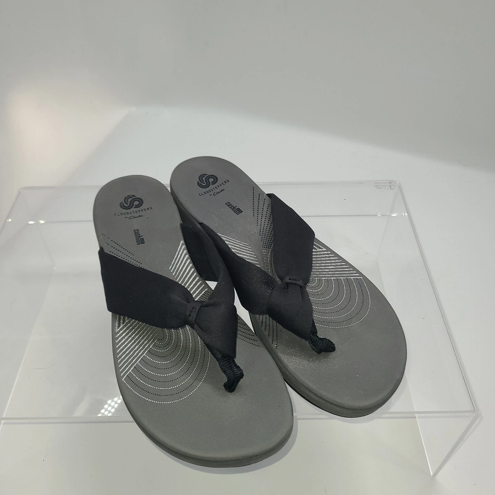 Sandali donna infradito con zeppa Clarks Glison Cloudsteppers taglia 11 neri prezzo al pubblico consigliato $65