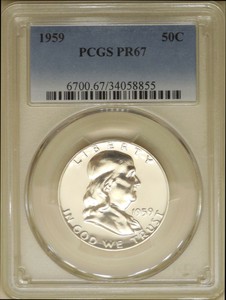 1959-PCGS-PR-67-Franklin-half-dollar-proof-superb-GEM-90-silver-BLAST-WHITE