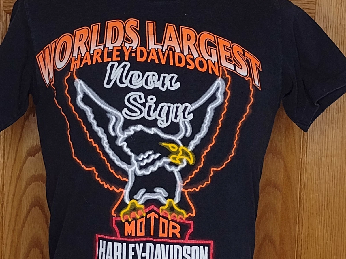 🔥 VINTAGE 1992 Worlds Largest Harley Davidson Neon Sign Berwyn, IL Mens Shirt S