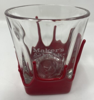 Makers Mark Pentagon Red Wax Drip Whiskey Rocks Glass 3.5''x3.5''