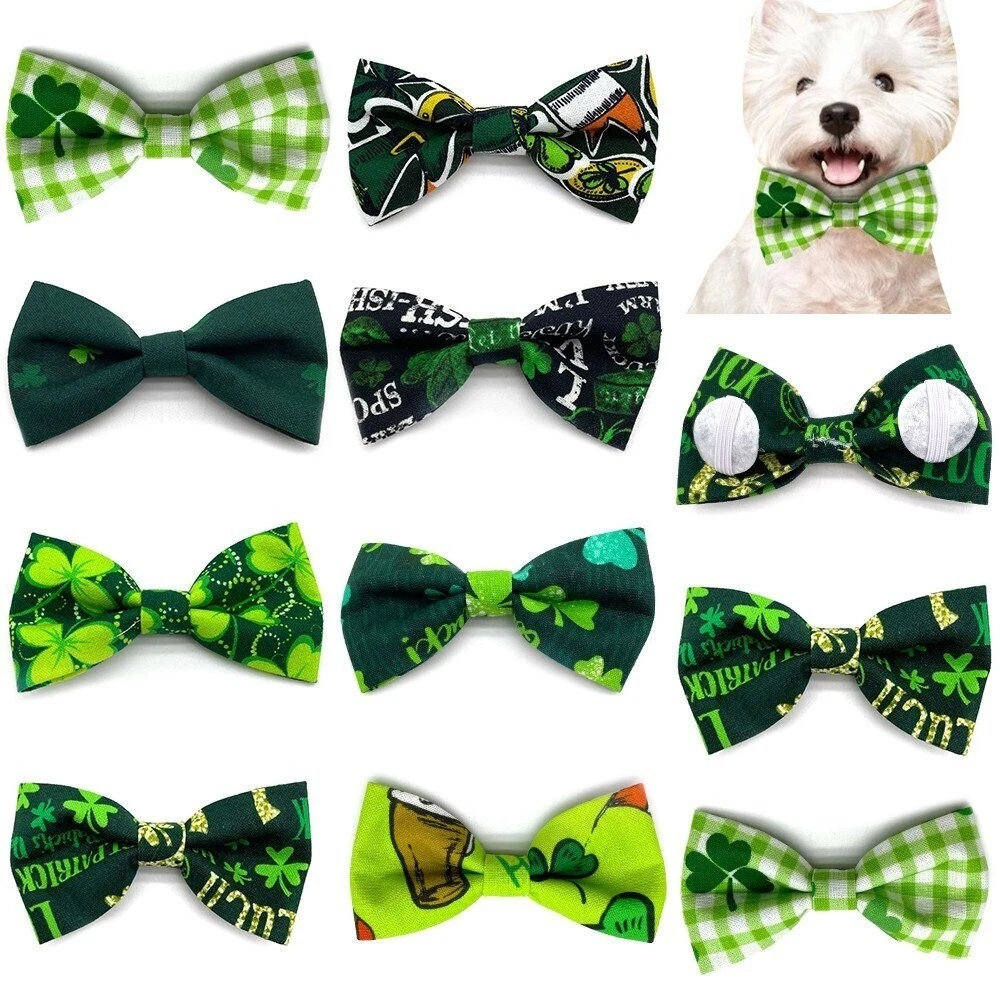 50Pcs St. Patrick's Day Removable Dog Bowtie Collars Clover Design Pet Products