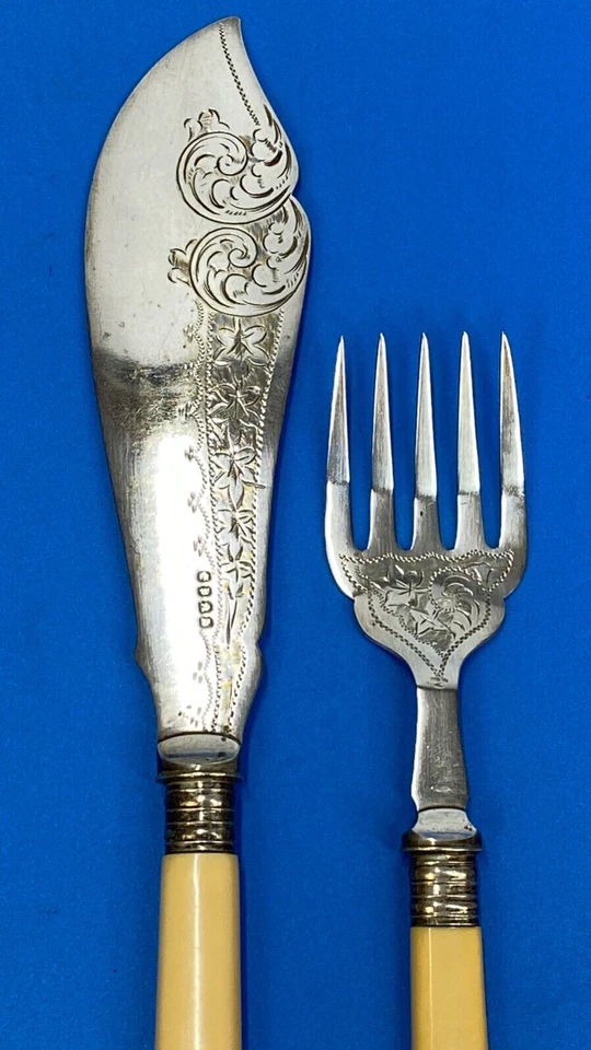 Fish Serving Set c.1905 Antique Silver Plate Edwardian Sheffield Table Flatware - Image 3 of 4