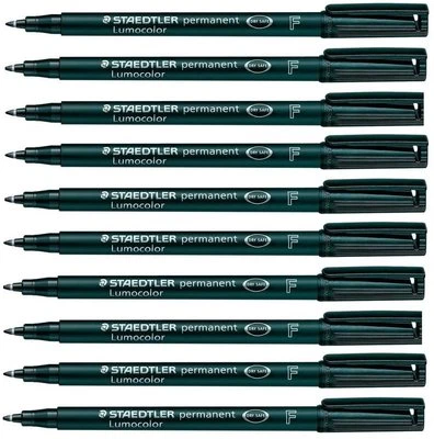 10 x Staedtler Lumocolor BLACK Fine Permanent Marker Pens Waterproof CD DVD OHP