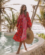 Spell & The Gypsy Solstice Dress Midi Size XXS Red Pink Boho Summer V Generous