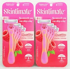 Lot of 2 Skintimate Quattro 4-blade Razor for Women Raspberry Rain 4 Razors each