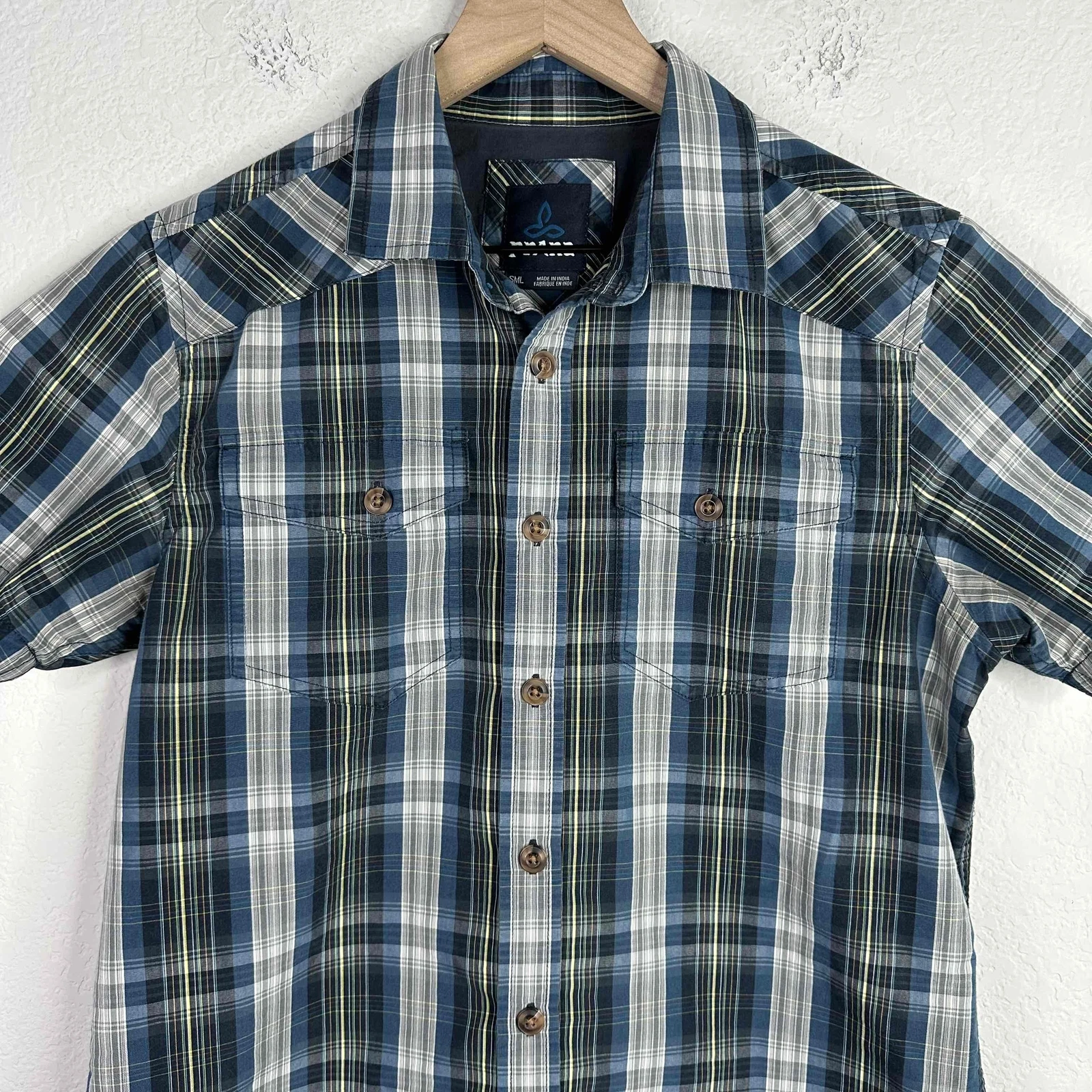 prana plaid short sleeve button up casual outdoors athleisure shirt