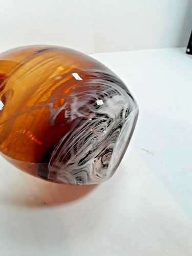 Retro Art Glass Vase Pinched Hourglass Hand Blown Vintage 70's Vibe Amber Swirl - Picture 13 of 14