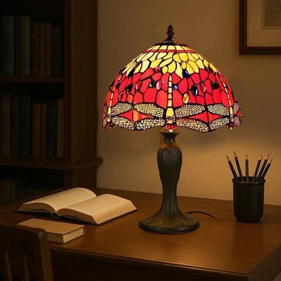 Lámpara de mesa Tiffany de vitral pantalla tradicional hecha a mano luz de habitación - Imagen 1 de 4