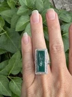 Art Deco Antique Sterling Silver Rhodium marcasite  Chrysoprase Adjustable Ring