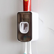 2 Slot Toothbrush Holder and Toothpaste Dispenser Wall Mounted, Automatic Toothp