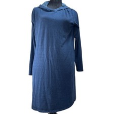 Pure Jill Indigo Blue Hooded Tunic Dress Long Sleeve Petite Medium relaxed