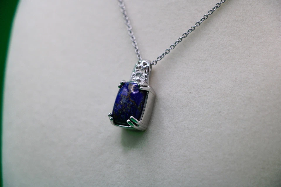 Ожерелье с подвеской из платины и лазурита поверх меди с магнитным пятном сталь 20 дюймов - Изображение 3 из 4