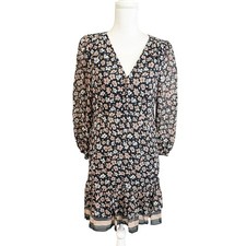 NWT Club Monaco Womens V-neck Paneled Silk Dress Size 2 Pleat Drop Waist Hem