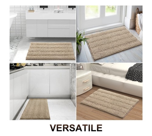 Chenille Striped Bathroom Rugs 24x16, Extra Thick and Absorbent Bath Mats, No... - Picture 8 of 8