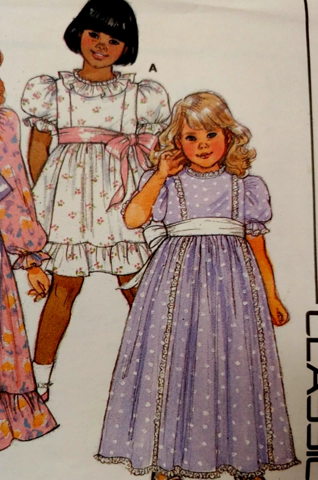 Butterick 3649 girls' size 4 dress above knee or ankle length ruffle Year 1986 - Image 4 of 4