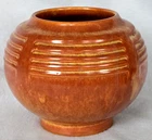 Roseville Pottery Art Deco Rose Bowl Vase 238 w Label Rust Orange