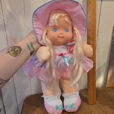1992 Puffalump Kids Fisher Price Plush Dress Up Baby Doll Floral Pink Dress
