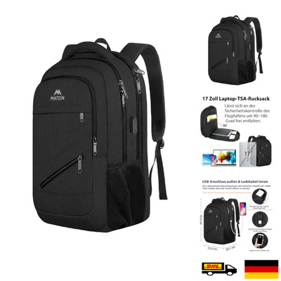 MATEIN Laptop Rucksack 17 Zoll USB Wasserfest Schwarz