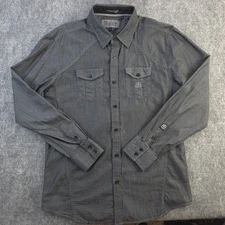 Roar Shirt Large Black Check Embroidered Long Sleeve Button Up Cotton