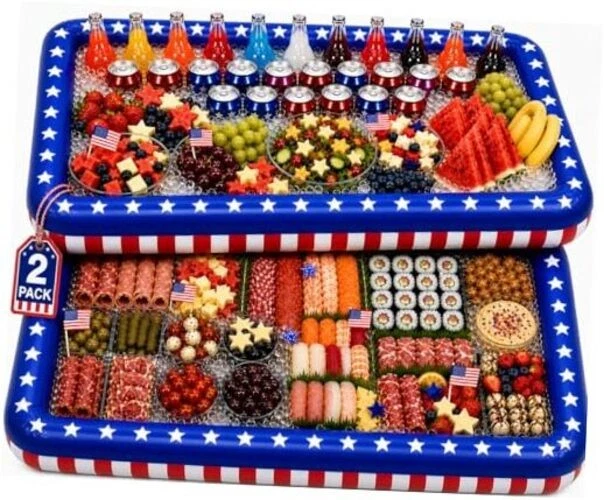 Patriotic Inflatable Serving Bar Ice Buffet Cooler Salad Serving Trays - 2 Pack