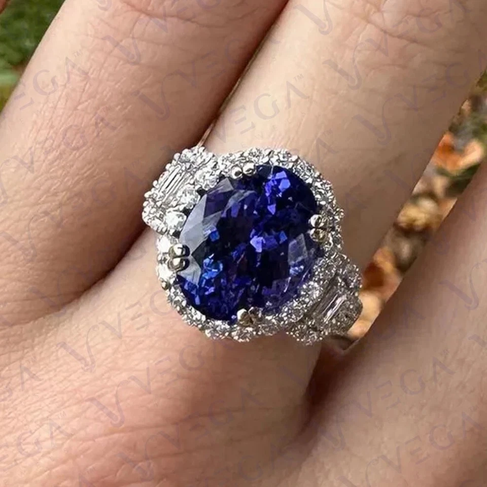 5.32 Ct Oval Cut Natural Tanzanite & Diamond 100% Real 14k SOLID White Gold Ring - Image 4 of 4