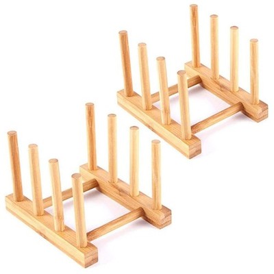 2 PCS Bamboo Wooden Dish Rack Dishes Drainboard Drying Drainer Storage Holder...