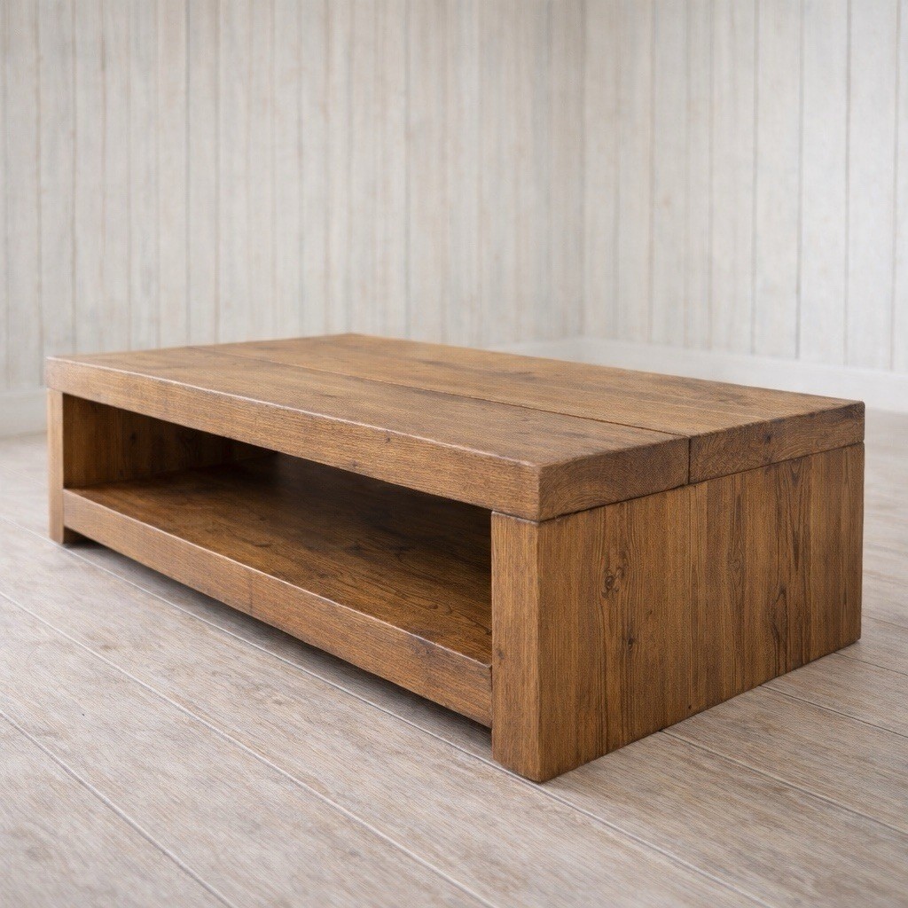 Solid Wood Coffee Table Living Room Rustic Table Cabinet Solid Beam