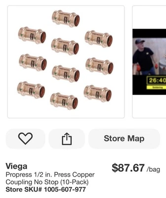 Viega ProPress 1/2 in. Press Copper Coupling No Stop (Pack of 10) 77480 ..