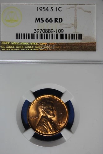 1954 S- NGC 1C MS66RD LINCOLN WHEAT CENT #B50540