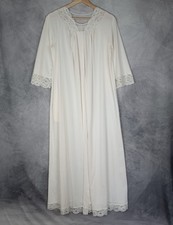 Vintage Robe Gown Womens Small White Lace Trim Sheer Nylon Long Peignoir 70s