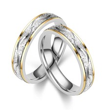 Nuevo juego de anillos de pareja esmerilados para él y ella de acero inoxidable a juego tamaño 5-13
