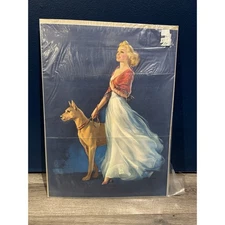 Jules Erbit pin-up w/ Great Dane dog lithograph – 1940s Brown & Bigelow