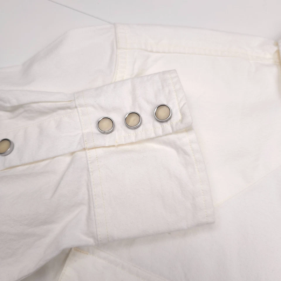 Camisa occidental RRL Ralph Lauren blanca popelina algodón perla a presión para hombre talla grande Foto 4 de 4