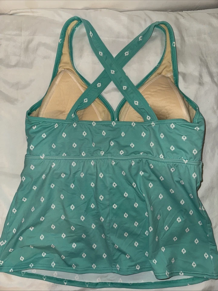 Blusa de banho Lands End feminina verde branca geométrica tamanho 14 DD - Imagem 4 de 4