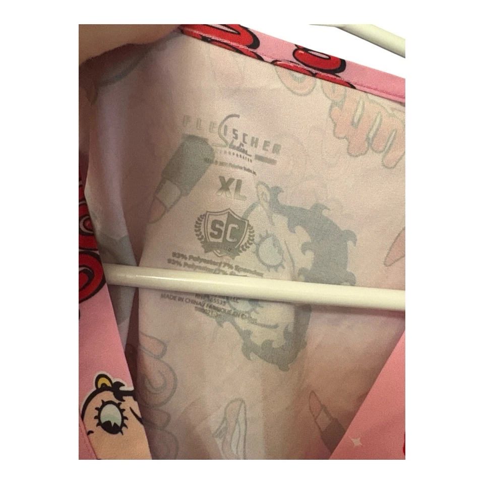 Betty Boop Scrubs Top Pink LightweightSize XL Fleischer Studios Double Pockets - Image 2 of 3