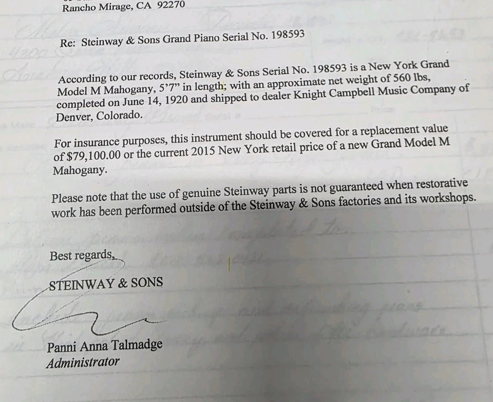 Piano Steinway & Sons - Modelo M 5'7" Raro Color Marfil 1920 Baby Grand Foto 2 de 2