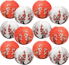 12 Pcs Plum Blossom Paper Lanterns 12 Inch Red White Chinese Party Decor