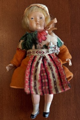 Swedish Vintage 6'' Celluloid Folk Art Fabric Costume Girl Doll