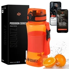 SQUATZ 700ml. Sports or Shake Water Bottle w/ Strainer, Shaker Ball (Orange)