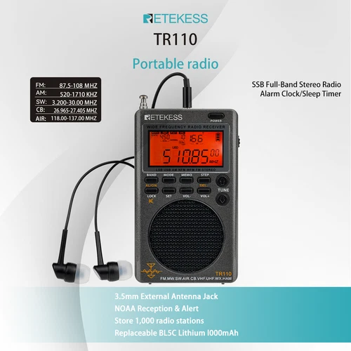 TR110 Shortwave Radio Full Band Radio AM/FM/SW/MW/AIR/CB/VHF(UHF)/WX For Camping