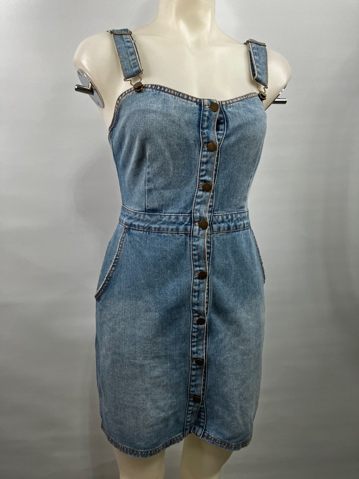 Billabong Light Blue Denim Pinafore Mini Dress Size S Casual Y2K Surfer Street