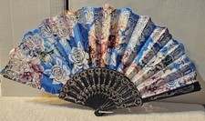 SMALL ORIENTAL FOLDING HAND FAN WITH A ROSES FLORAL FLOWER COLORFUL DESIGN T