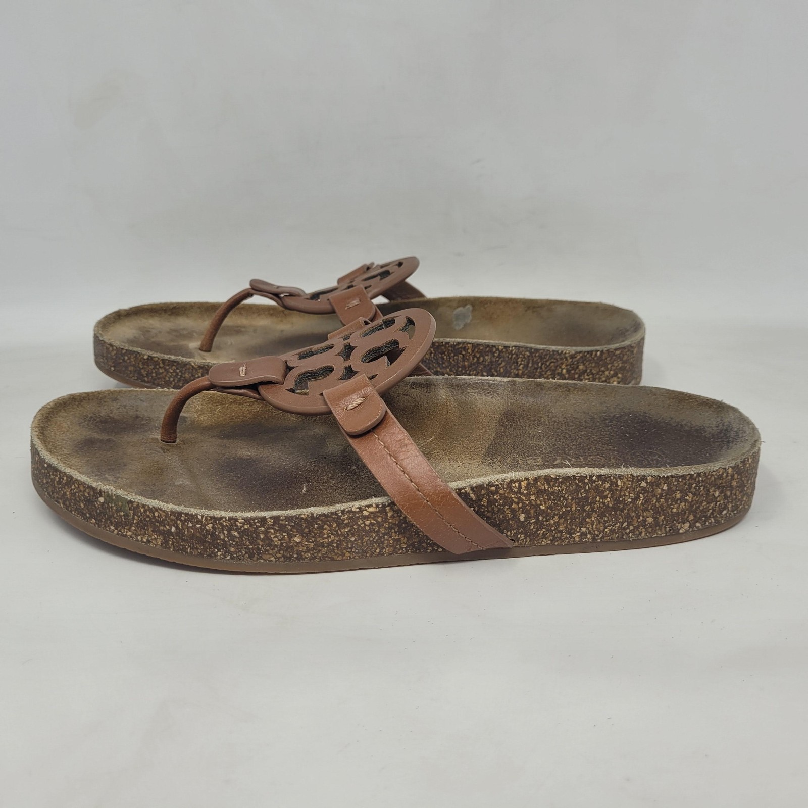 Tory Burch Sandals 8M Miller Cloud Cuoio Brown Calf Leather Cork Thongs Sandals thumbnail 4