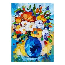 original oil painting Bouquet flowers vase artwork Floral still life art 7*5 in