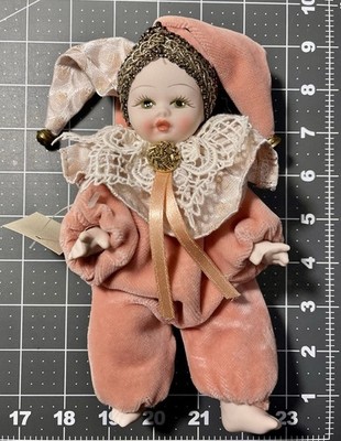 Vtg 9'' Full Bisque Porcelain Harlequin/Jester Doll, Made In Italy W/box & Tag