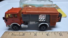 Metalcar Mercedes-Benz Diecast and Plastic Garbage Truck  Orange Gray Vintage