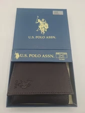 US POLO ASSN  Brown Leather Logo Embossed Trifold Wallet Men's NIB Free Shipping