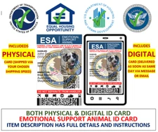 ADA EMOTIONAL SUPPORT ANIMAL ID CARD ESA PLASTIC PVC DUAL-SIDED CUSTOMIZABLE 