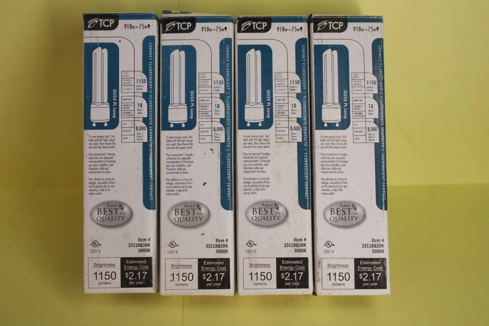 12X GENUINE TCP 33118Q  18W 120V 1150 LUMENS COMPACT FLOURESCENT BULB, QUAD TUBE - Image 3 of 4